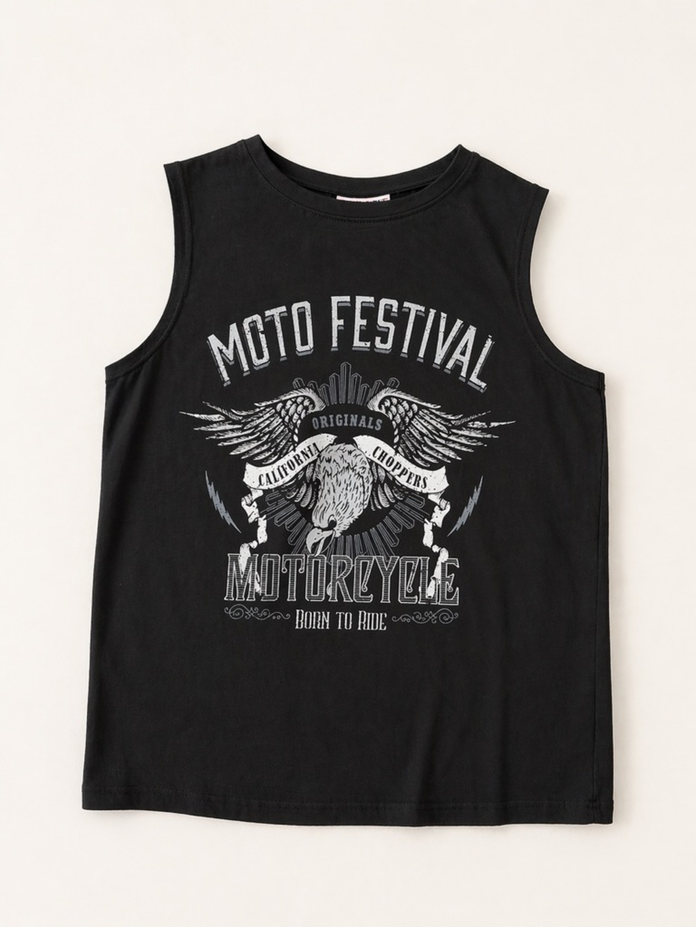 The Pink Closet Women’s Oversize Black 'Moto Festival' Graphic Muscle Tank